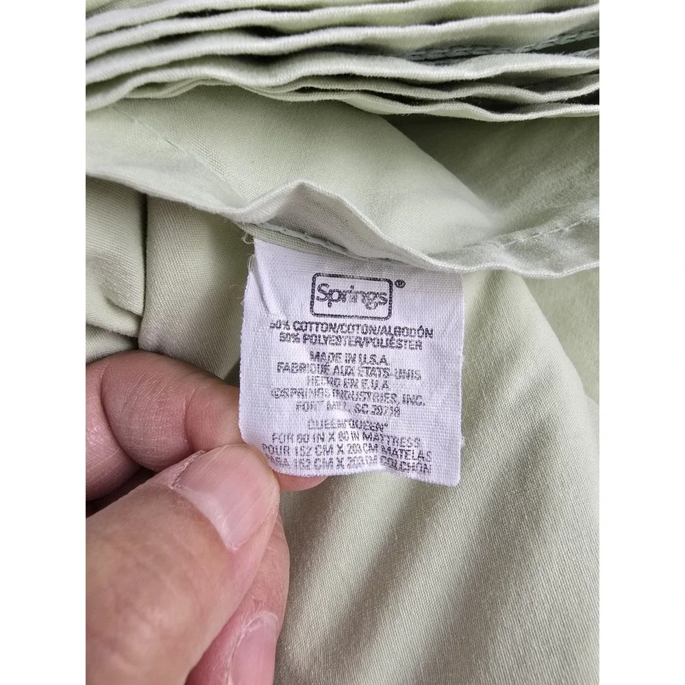 Springs Flat Sheet Queen Sage Green Ribbon Trim Cotton Blend Made in USA Bedding